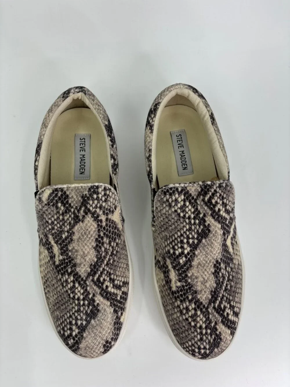 Steve Madden Gills Natural Textile Snake Slip-On Sneakers 9.5 M Taupe Gray